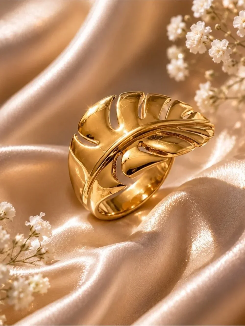 Polished Gold color Leaf Ring